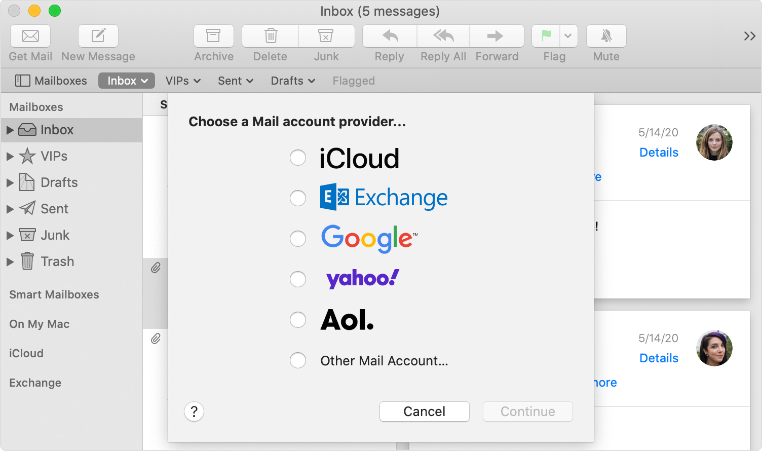 mac mail set account information for gmail